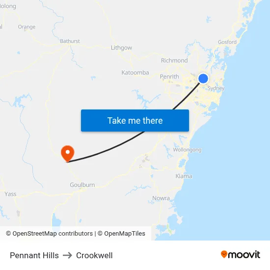 Pennant Hills to Crookwell map