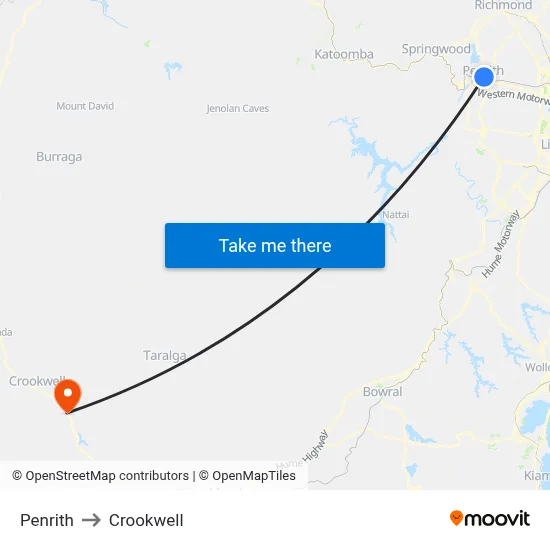 Penrith to Crookwell map