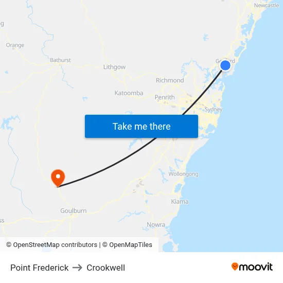 Point Frederick to Crookwell map