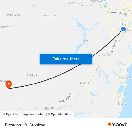 Prestons to Crookwell map