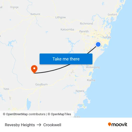 Revesby Heights to Crookwell map