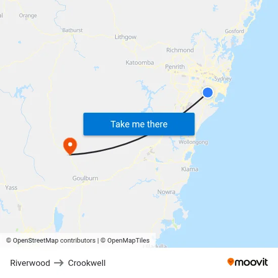 Riverwood to Crookwell map