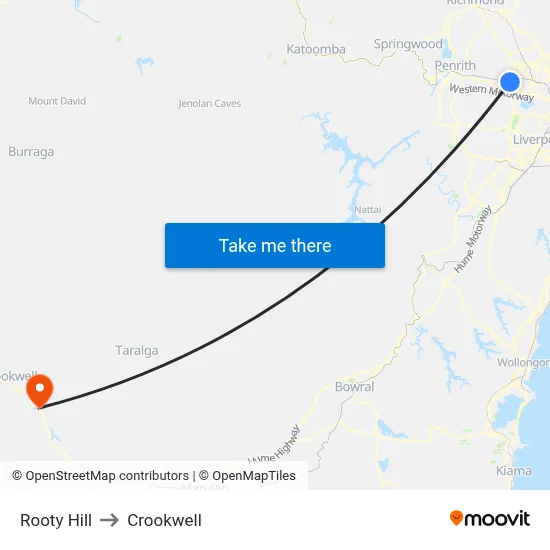 Rooty Hill to Crookwell map