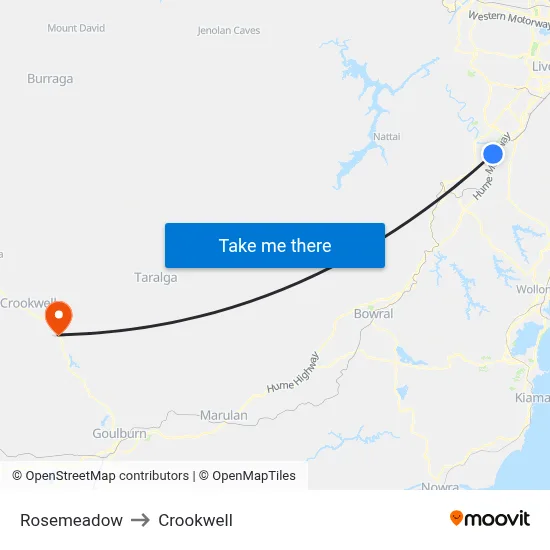 Rosemeadow to Crookwell map