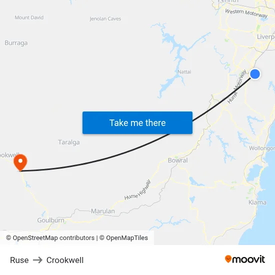 Ruse to Crookwell map