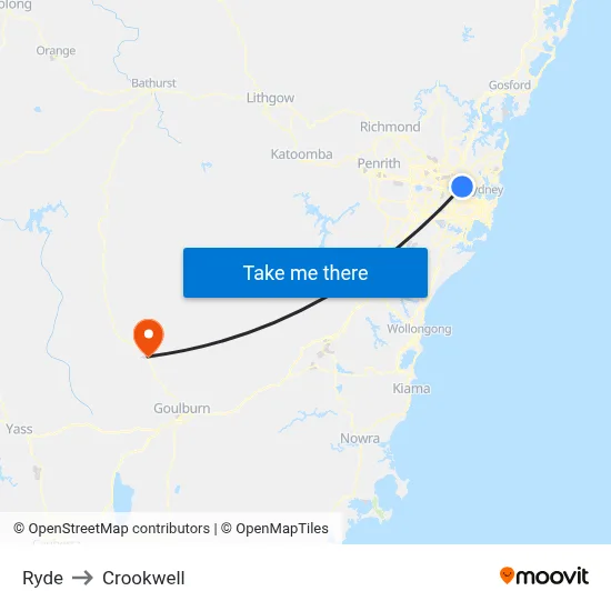 Ryde to Crookwell map