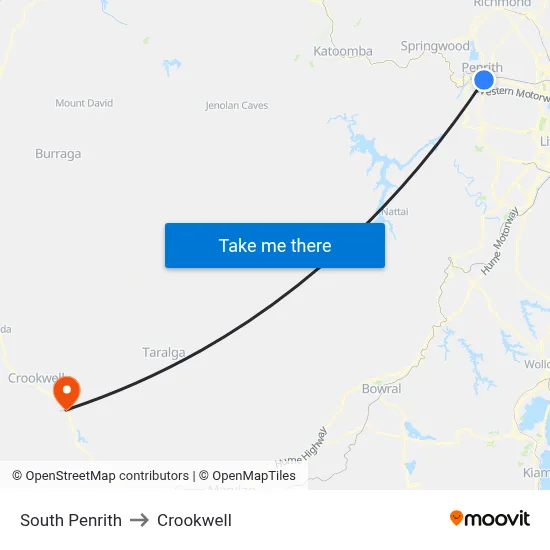 South Penrith to Crookwell map