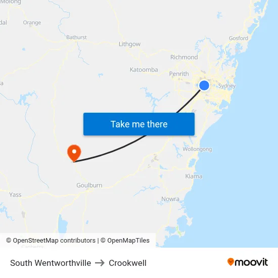 South Wentworthville to Crookwell map