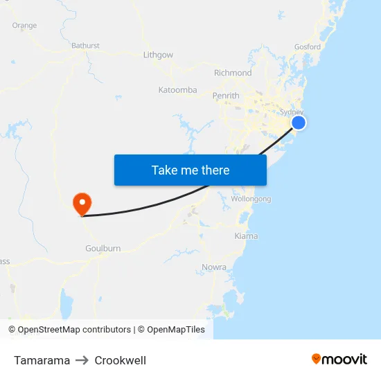 Tamarama to Crookwell map