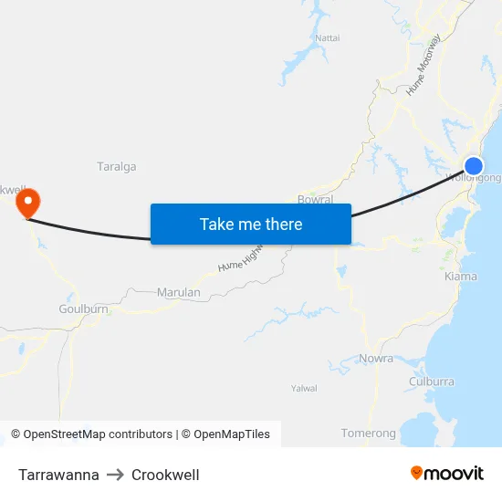 Tarrawanna to Crookwell map