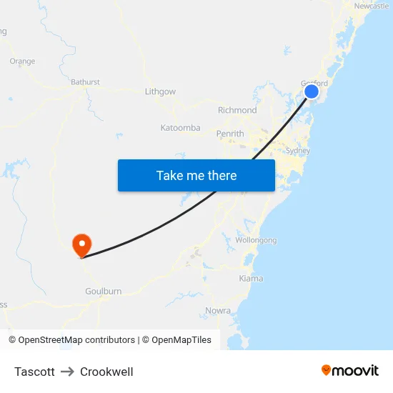 Tascott to Crookwell map