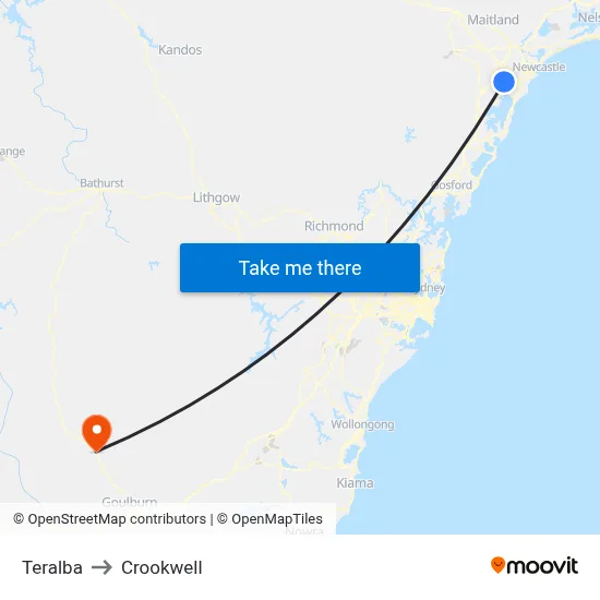Teralba to Crookwell map