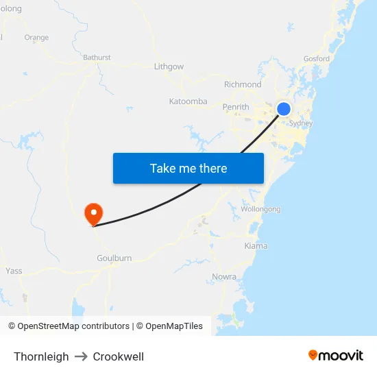 Thornleigh to Crookwell map