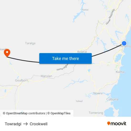 Towradgi to Crookwell map