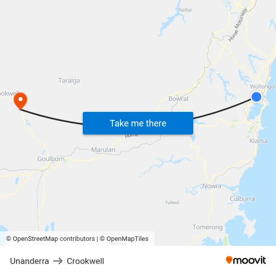 Unanderra to Crookwell map