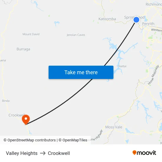 Valley Heights to Crookwell map