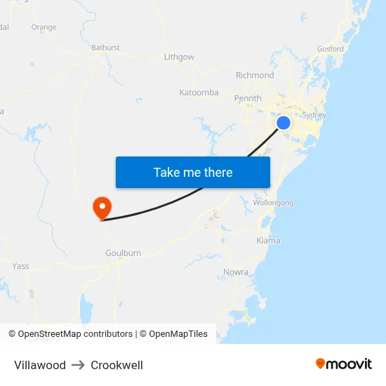 Villawood to Crookwell map