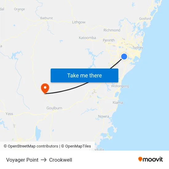 Voyager Point to Crookwell map