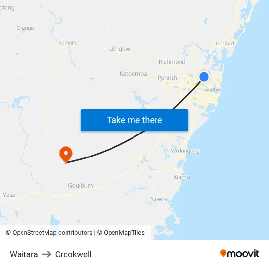 Waitara to Crookwell map