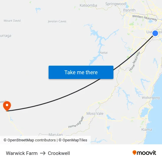 Warwick Farm to Crookwell map