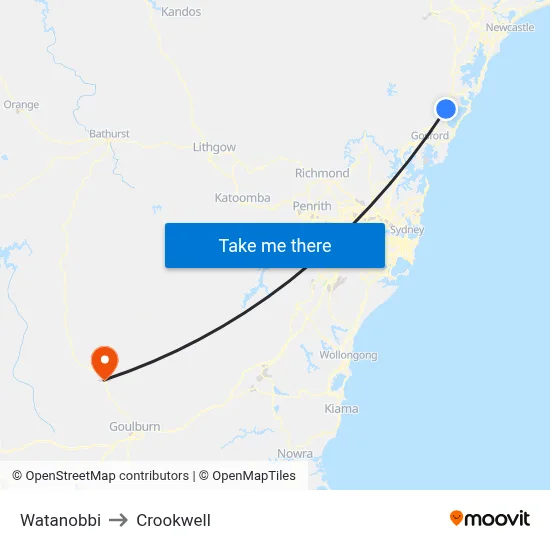 Watanobbi to Crookwell map