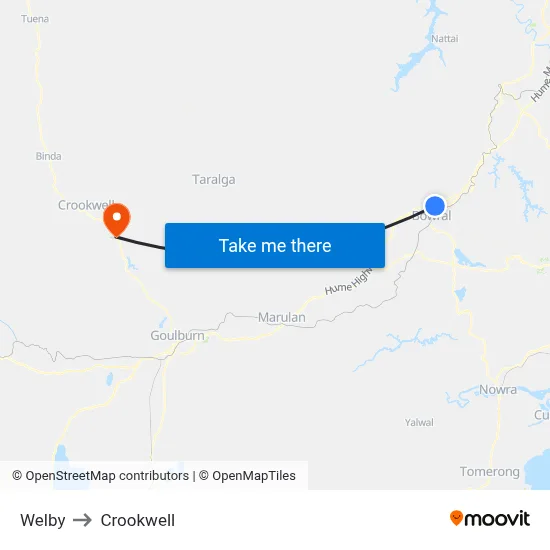 Welby to Crookwell map