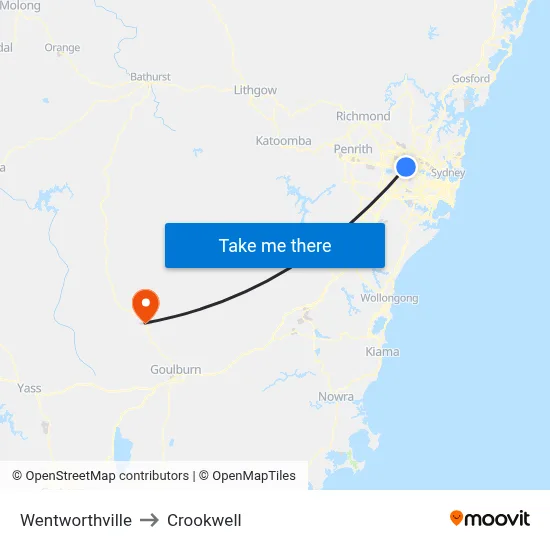 Wentworthville to Crookwell map