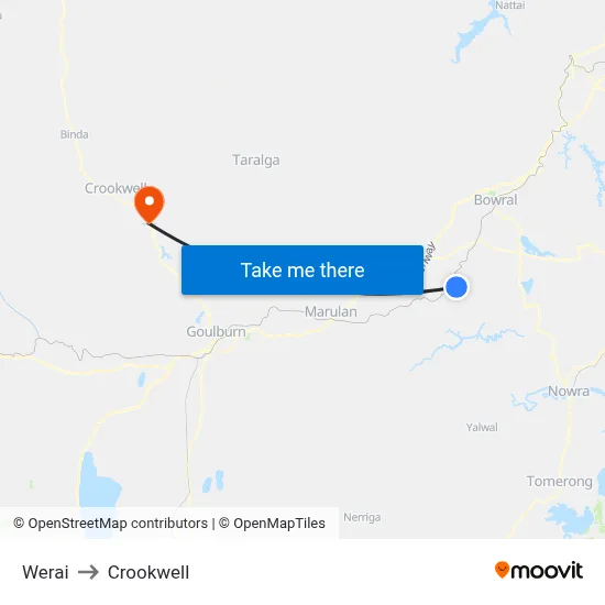 Werai to Crookwell map