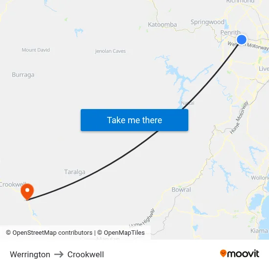 Werrington to Crookwell map