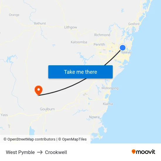 West Pymble to Crookwell map