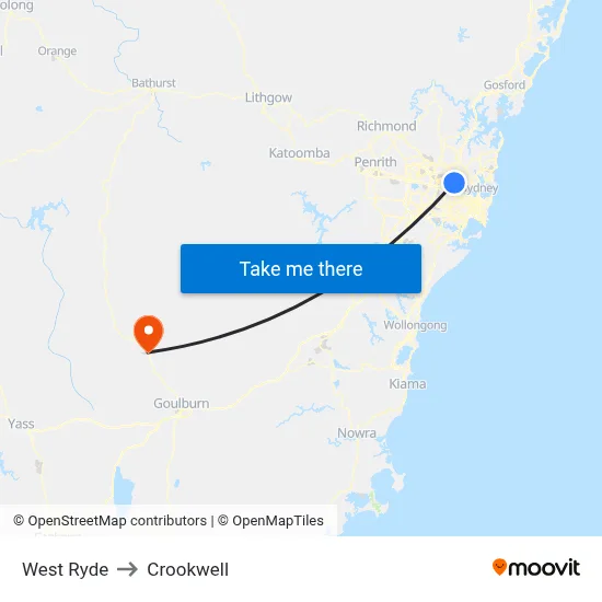 West Ryde to Crookwell map