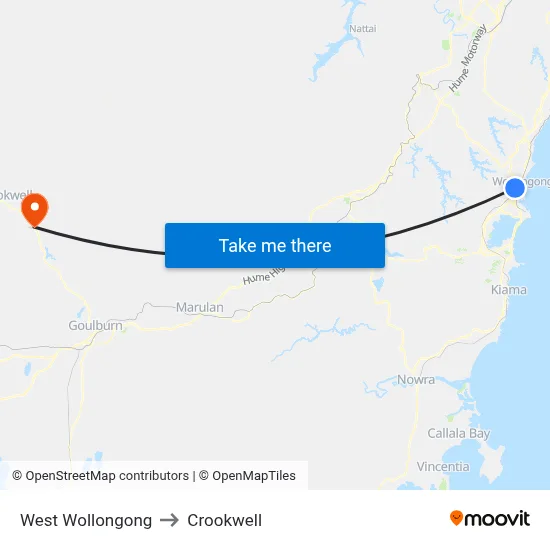 West Wollongong to Crookwell map