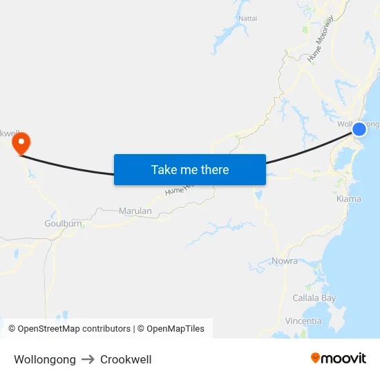 Wollongong to Crookwell map