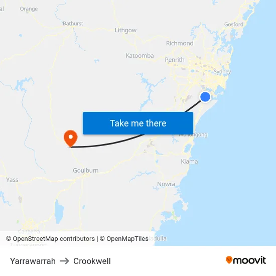 Yarrawarrah to Crookwell map