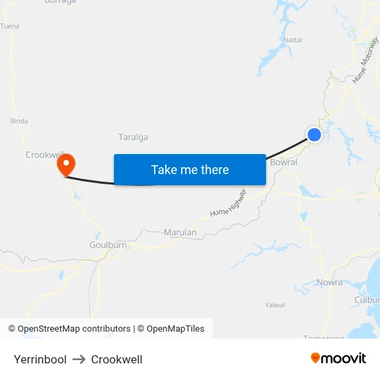 Yerrinbool to Crookwell map