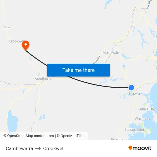 Cambewarra to Crookwell map