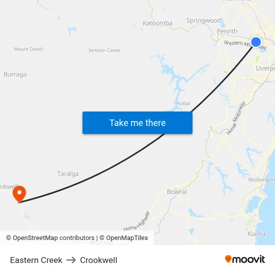 Eastern Creek to Crookwell map