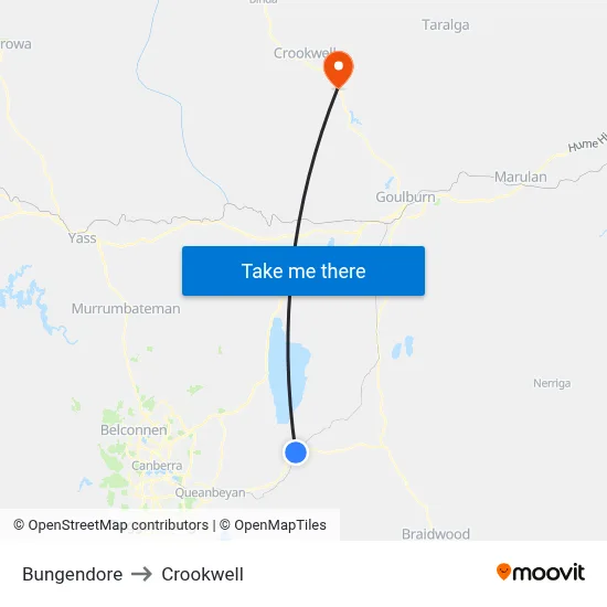 Bungendore to Crookwell map