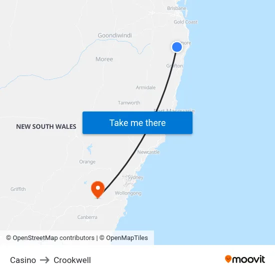 Casino to Crookwell map