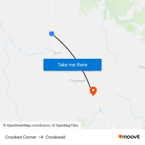 Crooked Corner to Crookwell map
