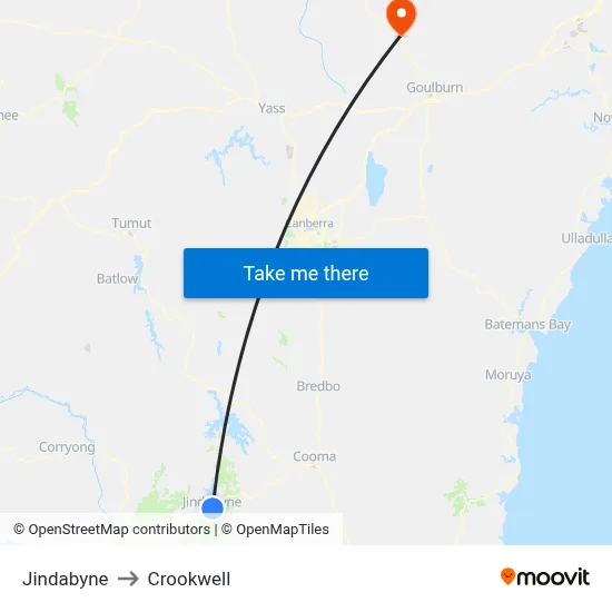 Jindabyne to Crookwell map