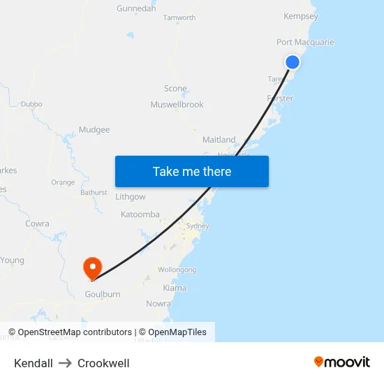 Kendall to Crookwell map