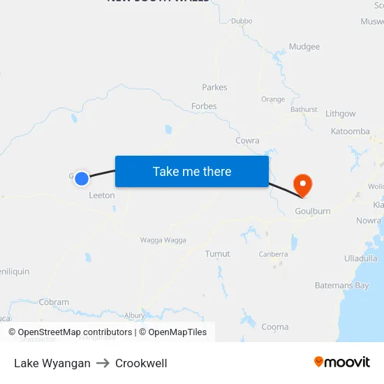 Lake Wyangan to Crookwell map