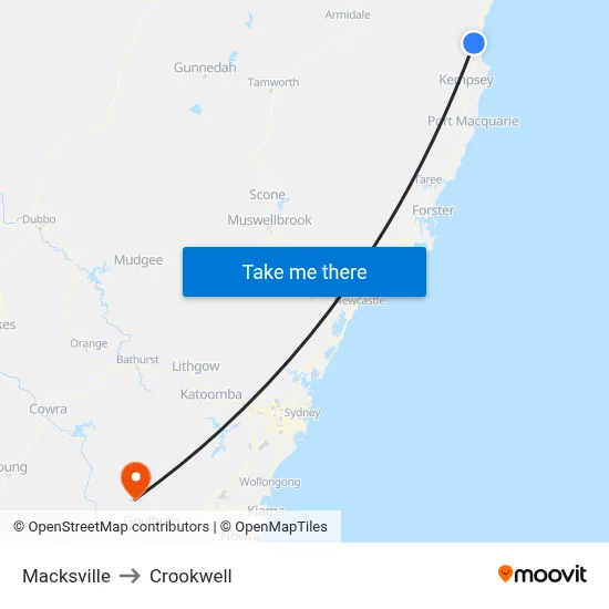 Macksville to Crookwell map