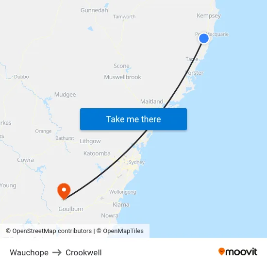 Wauchope to Crookwell map