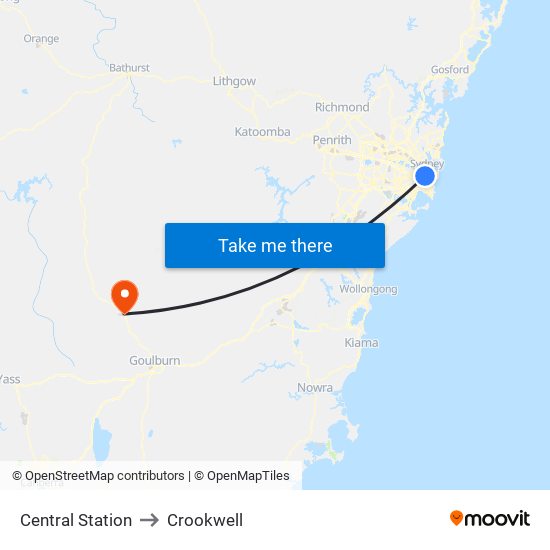 Central Station to Crookwell map