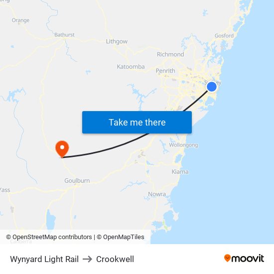 Wynyard Light Rail to Crookwell map