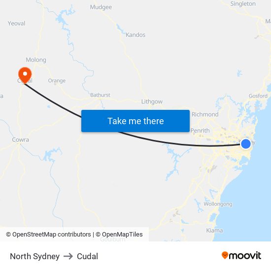 North Sydney to Cudal map