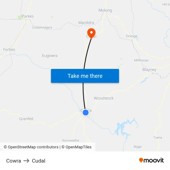 Cowra to Cudal map