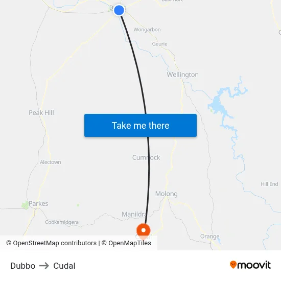 Dubbo to Cudal map